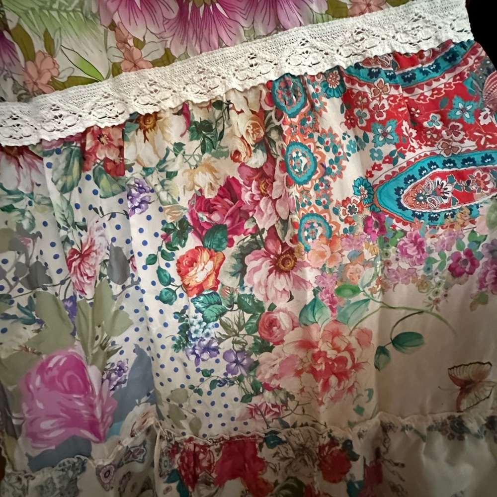 💓Gorgeous Bohemian Johnny Was Floral Patchwork Dress with Slip Included